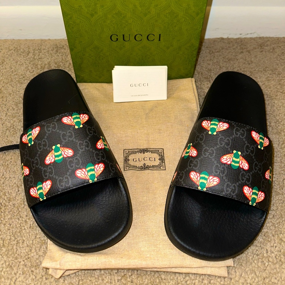 Men’s Gucci GG Supreme H2O Bee Sandal Slides - NWB - Size Gucci 13